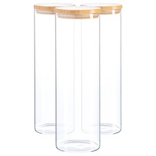 3x Scandi Glass Storage Jars with Wooden Lids Kitchen Food Canister 2 Litre
