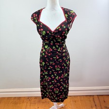 Pinup Couture Cherry Print Wiggle Dress Size L Rockabilly Retro Bombshell Sexy