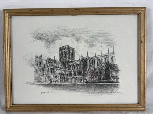 Framed signed etching print - etching,