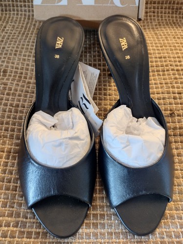Zara black leather shoes mules - leather,