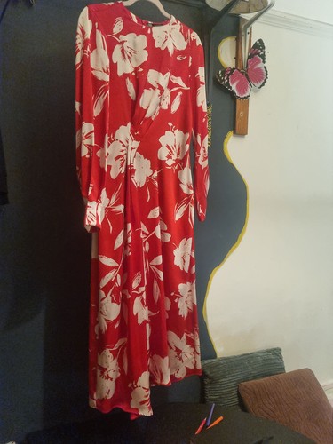 Zara red floral neck - red, long