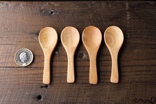 Set 4 Tiny Round Short Handle Cute Dessert Wooden Spoons Handmade Brown Icecream