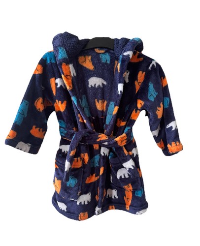 Fluffy navy dressing gown with - navy,