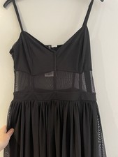 H&M black maxi corset mesh dress sz M stretchy fit 10-16
