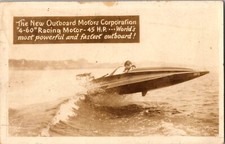 Mint USA RPPC Postcard The New Outboard Motor Co Racing Boats Speed Exhibition