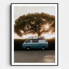 Old Van With Surfboard Vintage