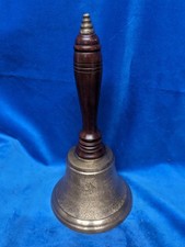 Lovely Antique Bronze Schoolbell/ Handbell 5" Diameter 0.9kg Mahogany Handle 