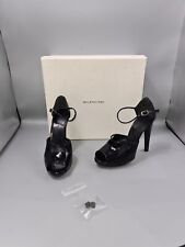 Balenciaga Black 'Mary Jane' Heels UK 5 EU 38  Peep-Toe Strap Patent & Box £475