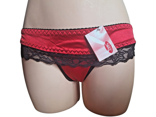 Stretch satin thong - thong, red