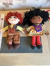 ROSIE AND JIM RAG DOLLS WITH TOTE BAGS SOFT PLUSH TOYS 11" VINTAGE 1997 In VCG
