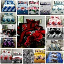 3D Duvet Cover Bedding Set With Fitted Sheet & Pillow Case Single Double King 