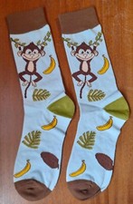 Novelty Monkey Socks Chimpanzee Primate Apes Rainforest Trees Animal Banana Gift