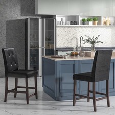 Set of 2 Bar Stools With Button-Tufted Back Upholstered Bar Counter Chair
