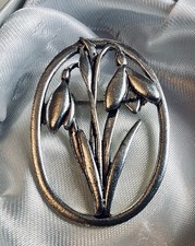 Edward & Maureen Ann Storey Jones MASJ 1987 Snowdrop Brooch Pewter Welsh