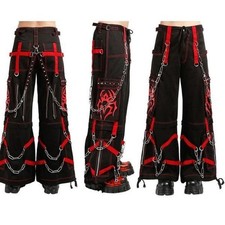 Men's Gothic Cyber Chain Pant Handmade Red-Black  Electro bondage Rave Trousers