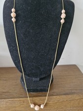 Monet Gold Tone Long Peach Floral Bead Necklace