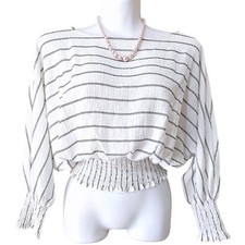 BNWoT Size S Zara romantic chic Bardot Boho Blouse White Smocked office top Y2K
