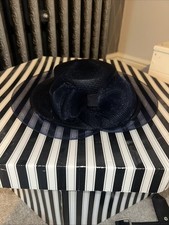 Ladies Wedding Hat Wide Rim Navy Bow Occasion Race Day Formal J1051