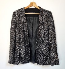 Zara Sequin Jacket Size L Black Silver Blazer Party Sparkly Occasion