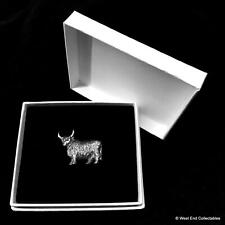 Scottish Highland Cattle Cow Silver Pewter Brooch in Gift Box - UK Made Present