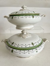 Vintage Vegetable Tureens X 2 With Lids Green & Gold Like Royal Doulton Countess