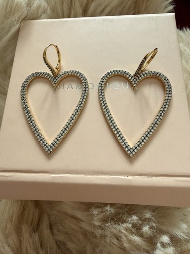 Diamonique heart drop earrings - heart,