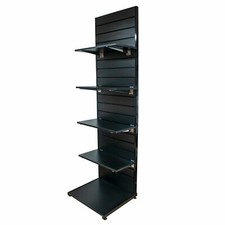 600mm Wide Slatwall Shop Display Unit in Black With 4 x Shelves (K32BLACK+D21)