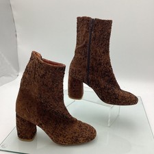 WOMEN'S Misto London Suede Glitter Block Heel Boots UK 5 Brown Mid-Calf 3