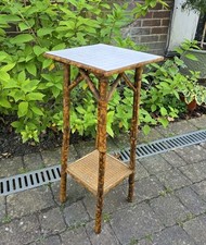 Victorian Tiger Bamboo & Seagrass Two Tier Plant Lamp Stand Boho Vintage
