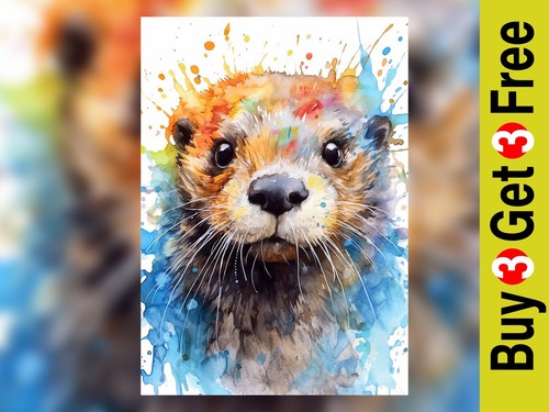Otter portrait watercolor art - otter,