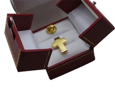 CROSS  Gold Lapel Pin RELIGIOUS Christian Prayer Faith Church Gifts Luxury Case 
