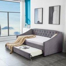 Velvet Grey Daybed sofabed  3ft Single Sofa Bed with Underbed Trundle