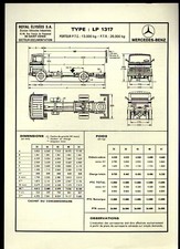 Mercedes-Benz LP 1317 Chassis Specification 1968-9 French Single Sheet Brochure 