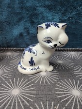 Delft Blue Blauw Ieper-Belgie Holland White Cat Figurine Porcelain Hand Painted