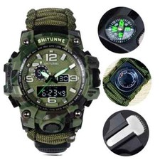 Men’s Survival Tactical Paracord Watch Compass Thermometer Waterproof Strap