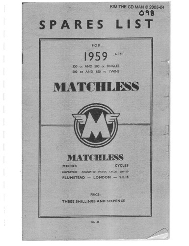 Matchless parts manual book - parts,