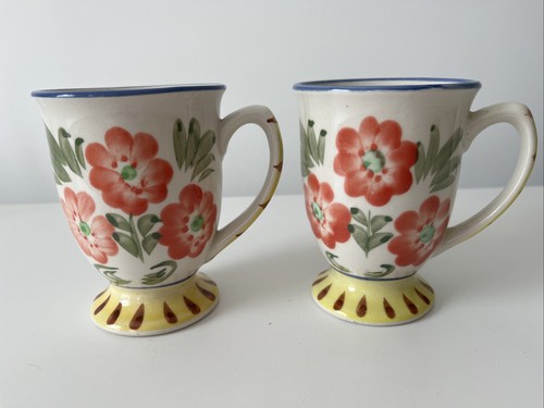 Stoneware footed floral - floral, mugs