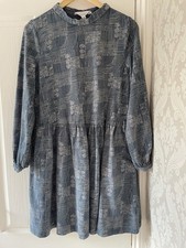 Seasalt Size 12 Blue Selven Hatched Landscape Patterned Dress.