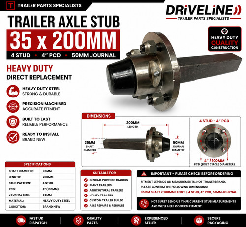 Trailer axle stub 35x200mm - trailer, 4