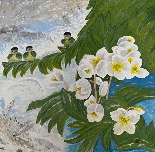 Oil painting christmas rose - oil, rose"