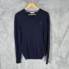 J.Lindeberg V Neck Jumper Mens Large Navy Pure Merino Wool Knitted Golf