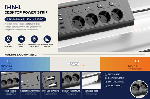 Desktop power strip - 8-in-1,