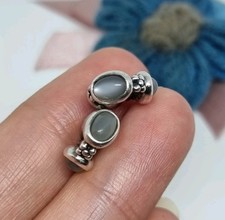 Genuine Pandora Grey Moonstone Cabochon Triple Stone Spacer Charm X 2 ? 925 ALE
