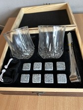 Goldge 2x Whisky Glass Tumblers With 8 Whisky Stones Rocks - Boxed Set