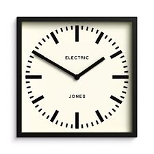Jones® - Box wall clock 25cm retro black square quartz living room kitchen