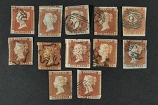 Imperforate Penny Red Stamps x 12. Maltese Cross etc. Ivory Head.