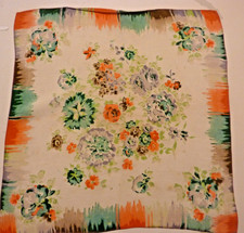 Art Deco Silk Handkerchief 32cms Vintage Riot Flowers 'Paintbrush'  Edge Marked