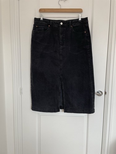 Black denim midi - denim, skirt