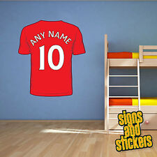 Childrens Personalised Football Shirt Wall Sticker Bedroom, any name number reds