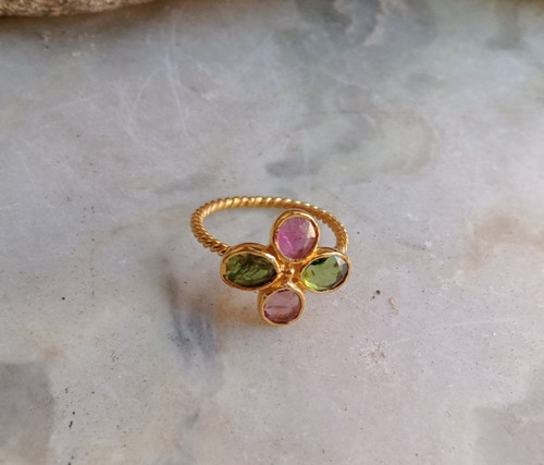 Green pink tourmaline ring - &,